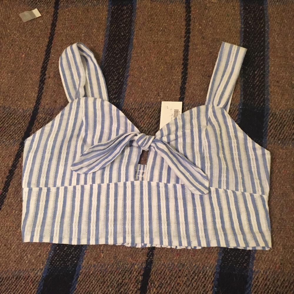 NWT Tie Front Blue and White Crop Top